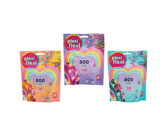 Plexi Flexi Love Σακουλάκι 800 Λαστιχάκια & 16 Αξεσουάρ 3 Σχέδια AS Company | Παιχνίδια για Κορίτσια στο MarkCenter