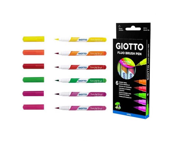 Μαρκαδόροι Πινέλου Giotto Turbo Soft Fluo 6τμχ Διακάκης | Είδη Ζωγραφικής στο MarkCenter