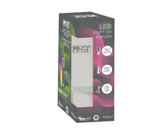 Ποτήρι Ανοξείδωτο Θερμός Must Team 900ml Με Καλαμάκι & Rgb Φως Γκρι Must Team | Παγουράκια - Δοχεία Φαγητού στο MarkCenter
