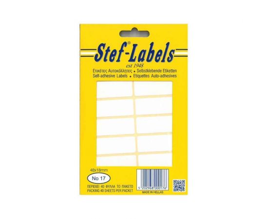 Ετικέτες Αυτοκόλλητες Stef labels 40 Φύλλα No17 18x48 Stef labels | Χαρτικά στο MarkCenter