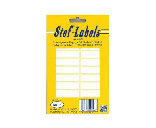 Ετικέτες Αυτοκόλλητες Stef labels 40 Φύλλα No18 13x48 Stef labels | Χαρτικά στο MarkCenter