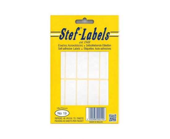 Ετικέτες Αυτοκόλλητες Stef labels 40 Φύλλα No19 18x72 Stef labels | Χαρτικά στο MarkCenter