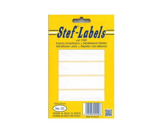 Ετικέτες Αυτοκόλλητες Stef labels 40 Φύλλα No20 23x100 Stef labels | Χαρτικά στο MarkCenter