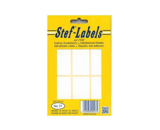 Ετικέτες Αυτοκόλλητες Stef labels 40 Φύλλα No27 32x72 Stef labels | Χαρτικά στο MarkCenter