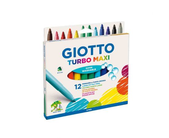 Μαρκαδόροι Ζωγραφικής Giotto Turbo Maxi - 12τμχ Χοντροί - Blister Giotto | Είδη Ζωγραφικής στο MarkCenter