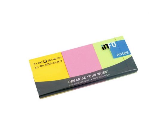 Χαρτάκια Αυτοκόλλητα Info 50X40mm 3X100 Φύλλα 3 Χρώματα info | Προμήθεια Γραφείου στο MarkCenter