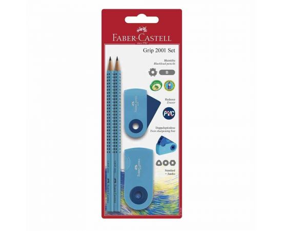 Σετ Faber Castell Grip 2001 2 Μολύβια 1 Γόμα 1 Ξύστρα Μπλέ Faber castell  | Γραφική Ύλη στο MarkCenter
