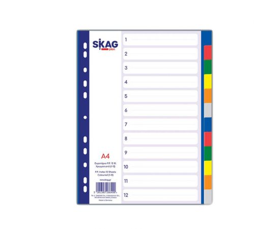 Διαχωριστικά A4 12 Θεμάτων Χρωματιστά P.P. Skag Skag | Είδη Αρχειοθέτησης στο MarkCenter