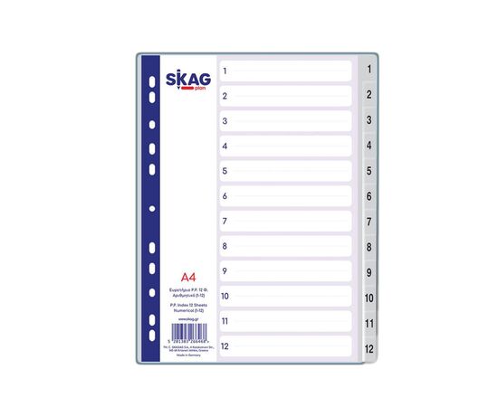 Διαχωριστικά A4 1-12 Αριθμητικά Γκρι P.P. Skag Skag | Είδη Αρχειοθέτησης στο MarkCenter