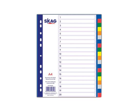 Διαχωριστικά A4 20 Θεμάτων Χρωματιστά P.P. Skag Skag | Είδη Αρχειοθέτησης στο MarkCenter