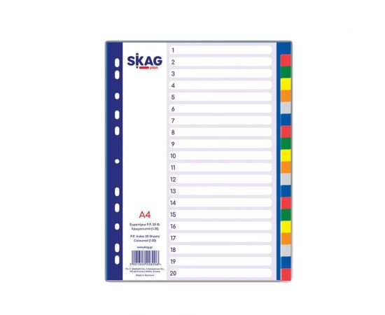 Διαχωριστικά A4 20 Θεμάτων Χρωματιστά P.P. Skag Skag | Είδη Αρχειοθέτησης στο MarkCenter