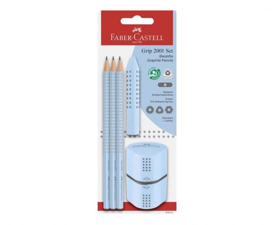 Σετ Faber Castell Grip 2001 3 Μολύβια 1 Γόμα 1 Ξύστρα Γαλάζιο Faber castell  | Γραφική Ύλη στο MarkCenter
